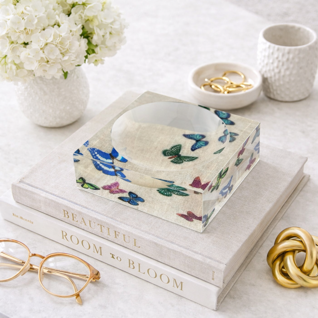 Petit Acrylic Catchall Bowl, Natural Butterfly