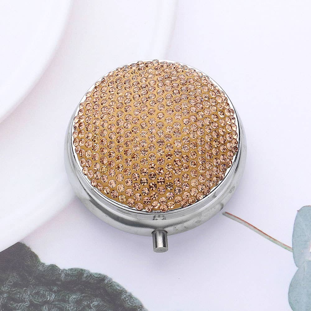 Bling Round Mirror Compact Pill Organizer Case
