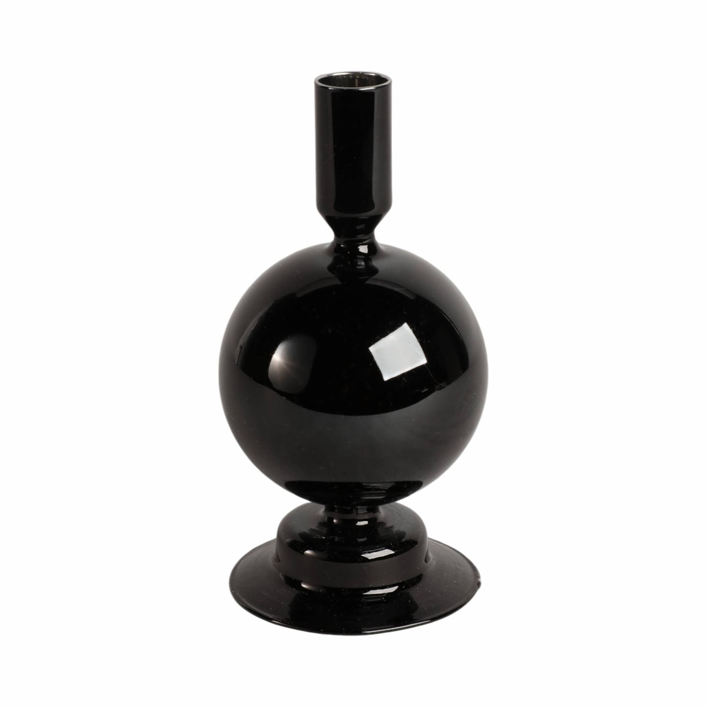 Taper Candle Holder - Black Glass Bubble, 7 in.