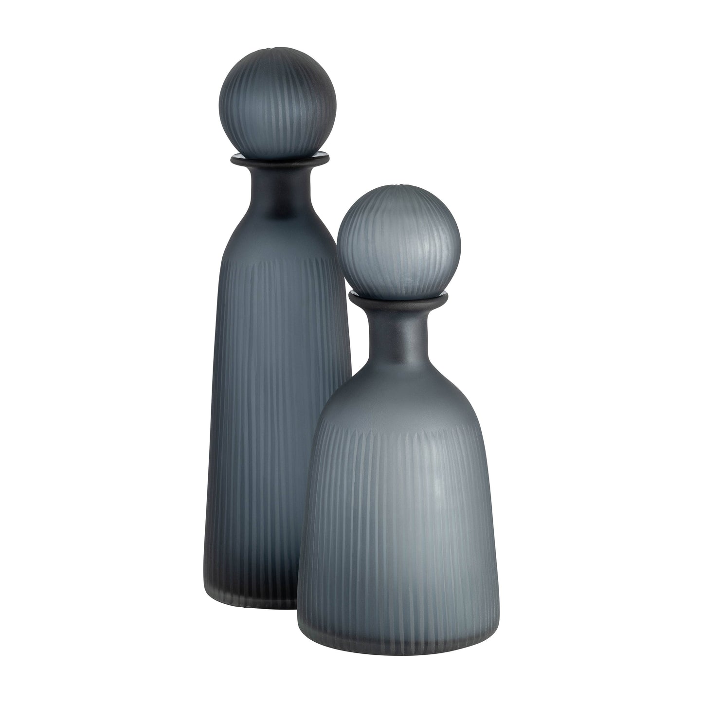 Glass Vertical Ribbed Vase with Stopper- Gray, 17 in.