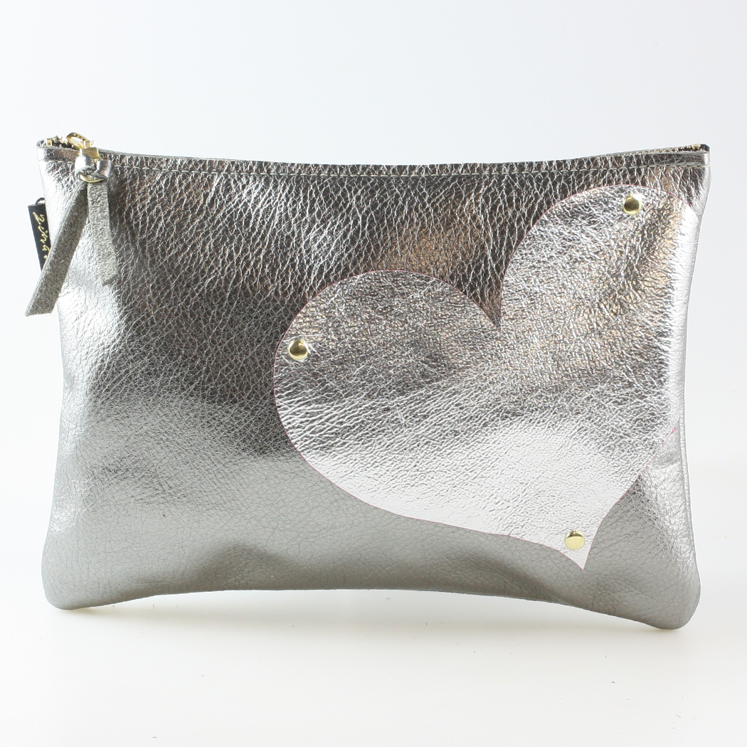 Side Heart Appliqué Clutch Bag