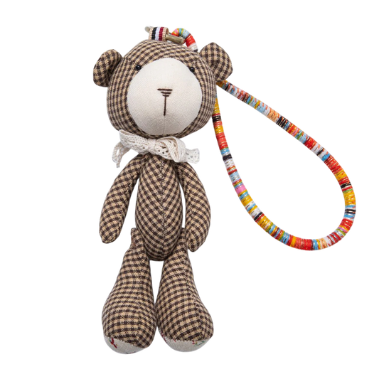 Brown, or Red Gingham Teddy Bear Plush Bag Charm