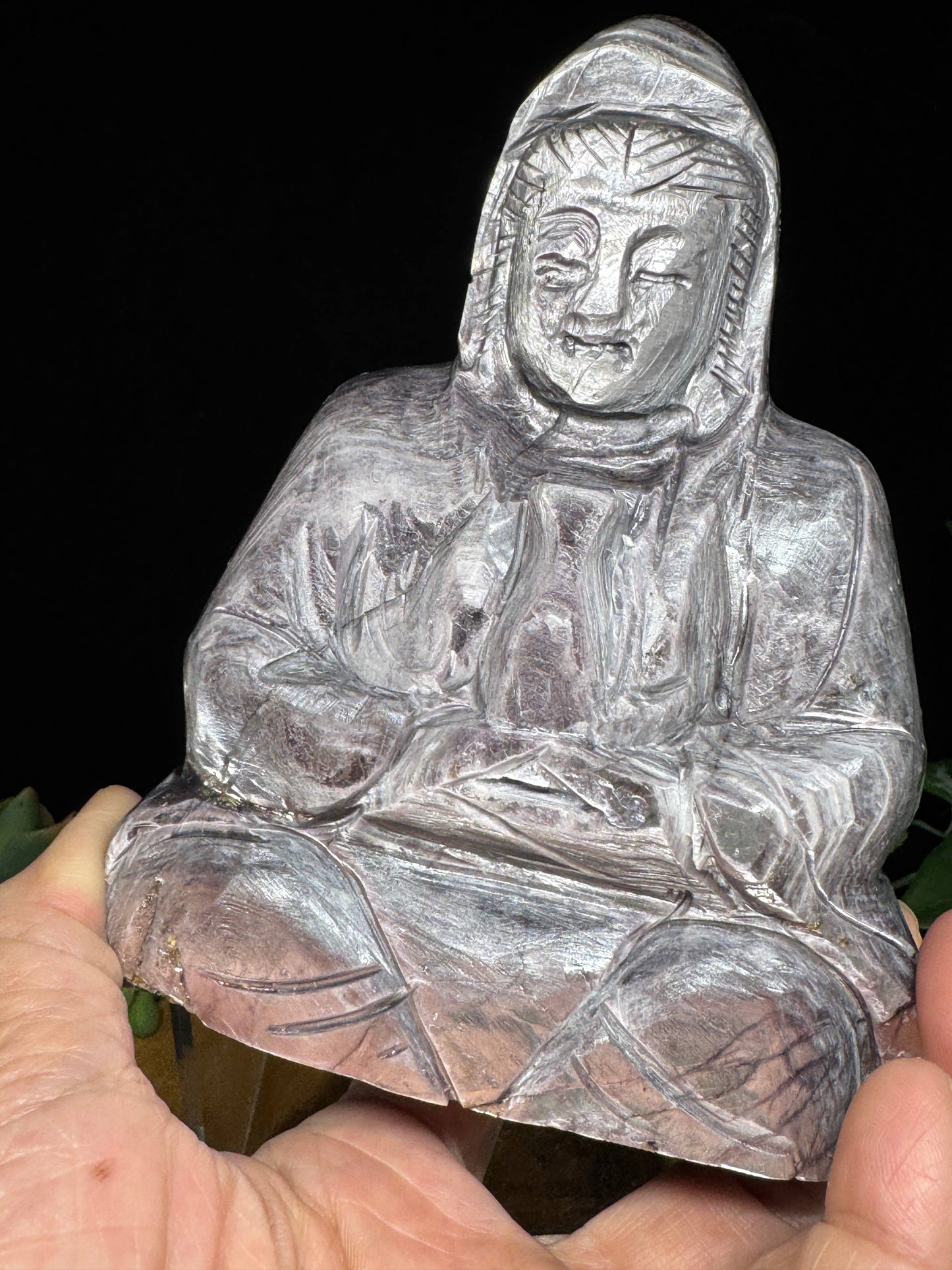 Rare Purple Mica Lepidolite Guan Yin carving G588