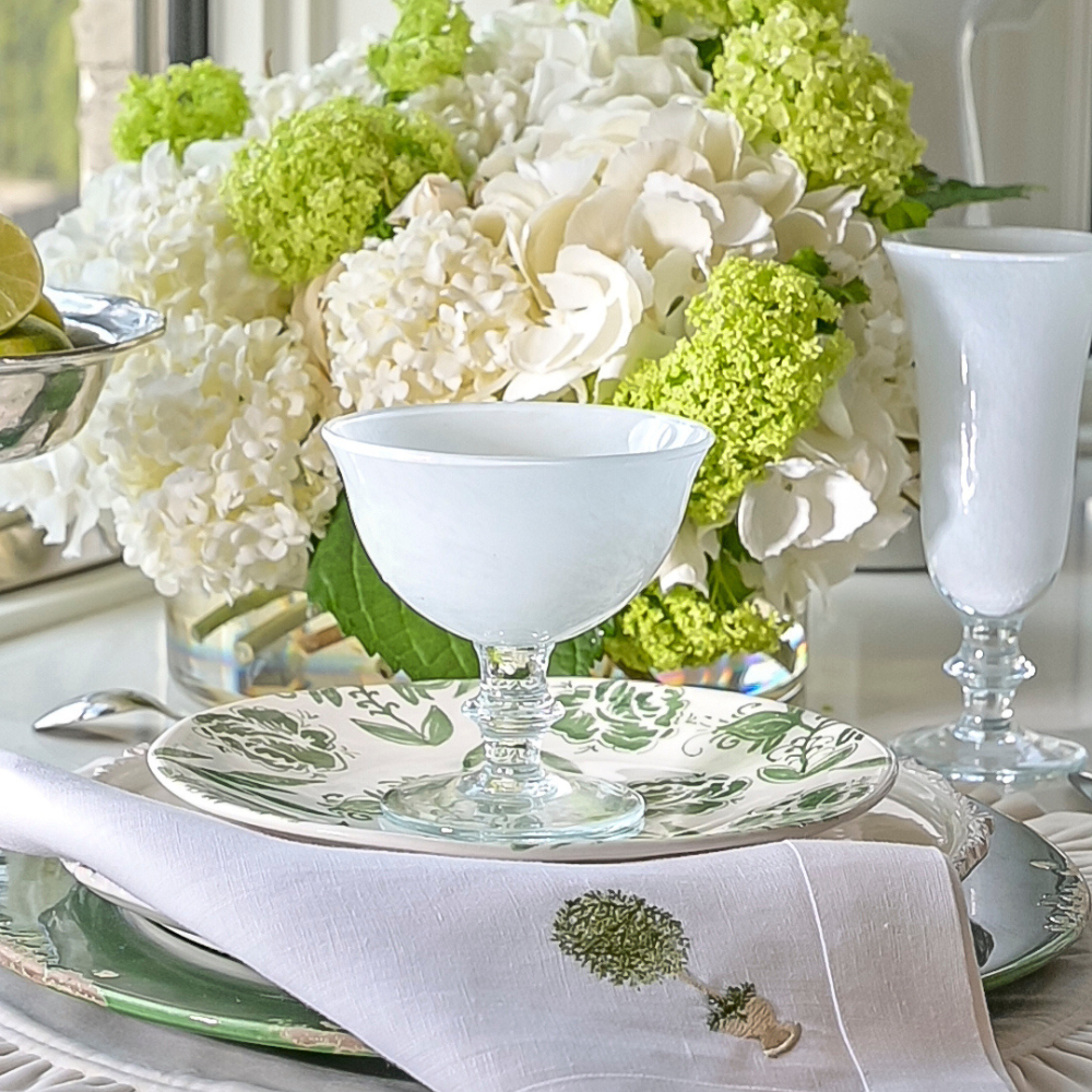 White Hand-Painted Italian Glass Compote (Fabulous Table Top)