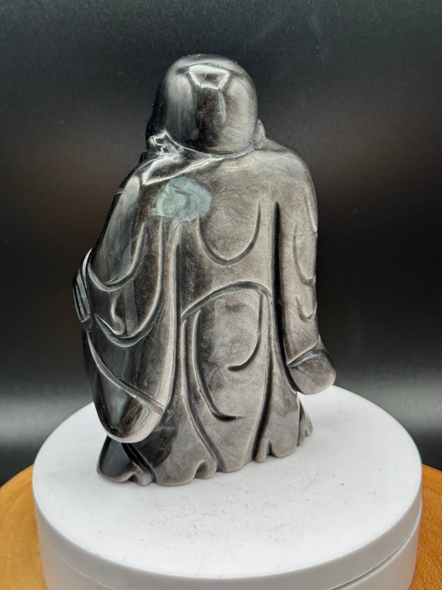 Silver Sheen Obsidian Laughing Happy Buddha carving H249