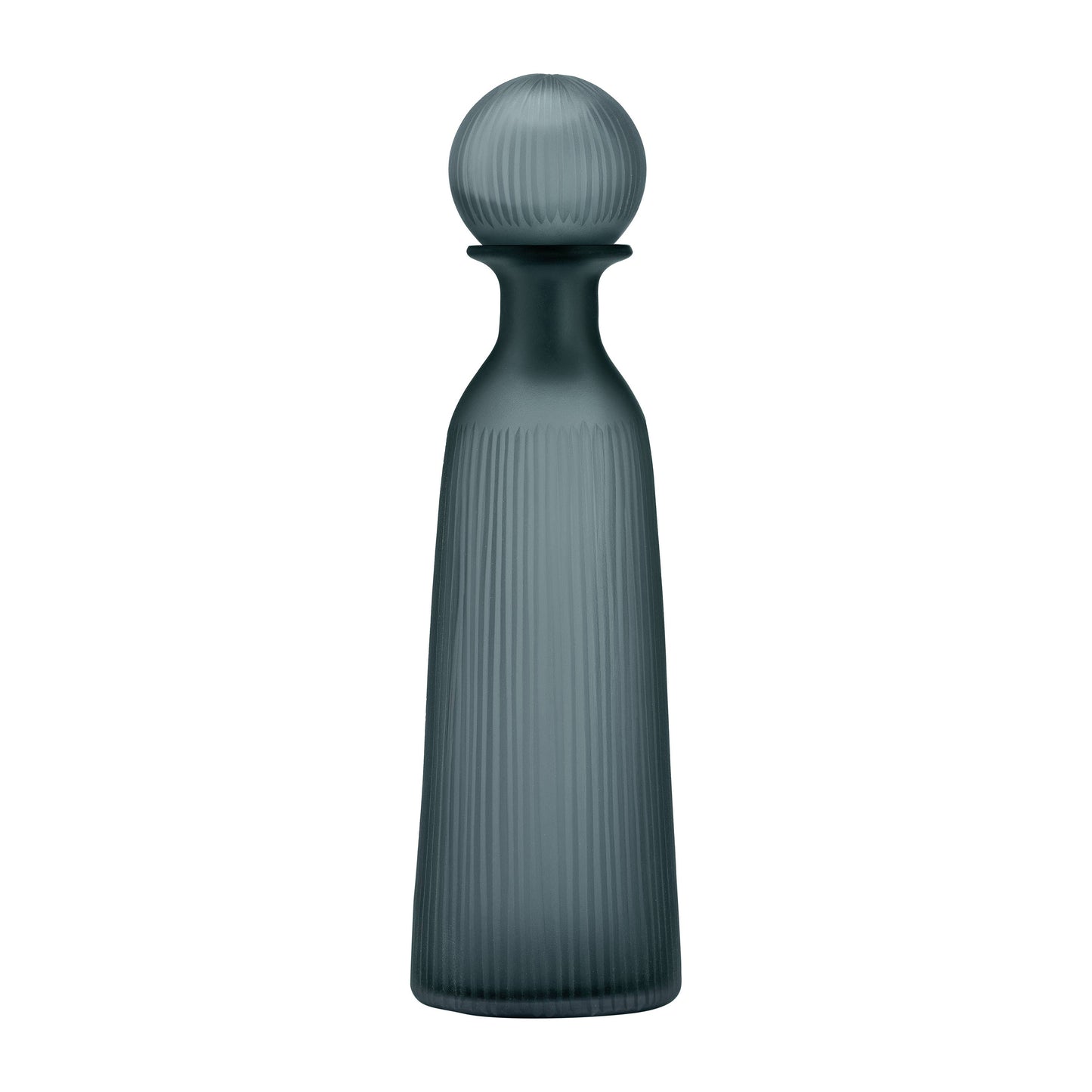 Glass Vertical Ribbed Vase with Stopper- Gray, 17 in.