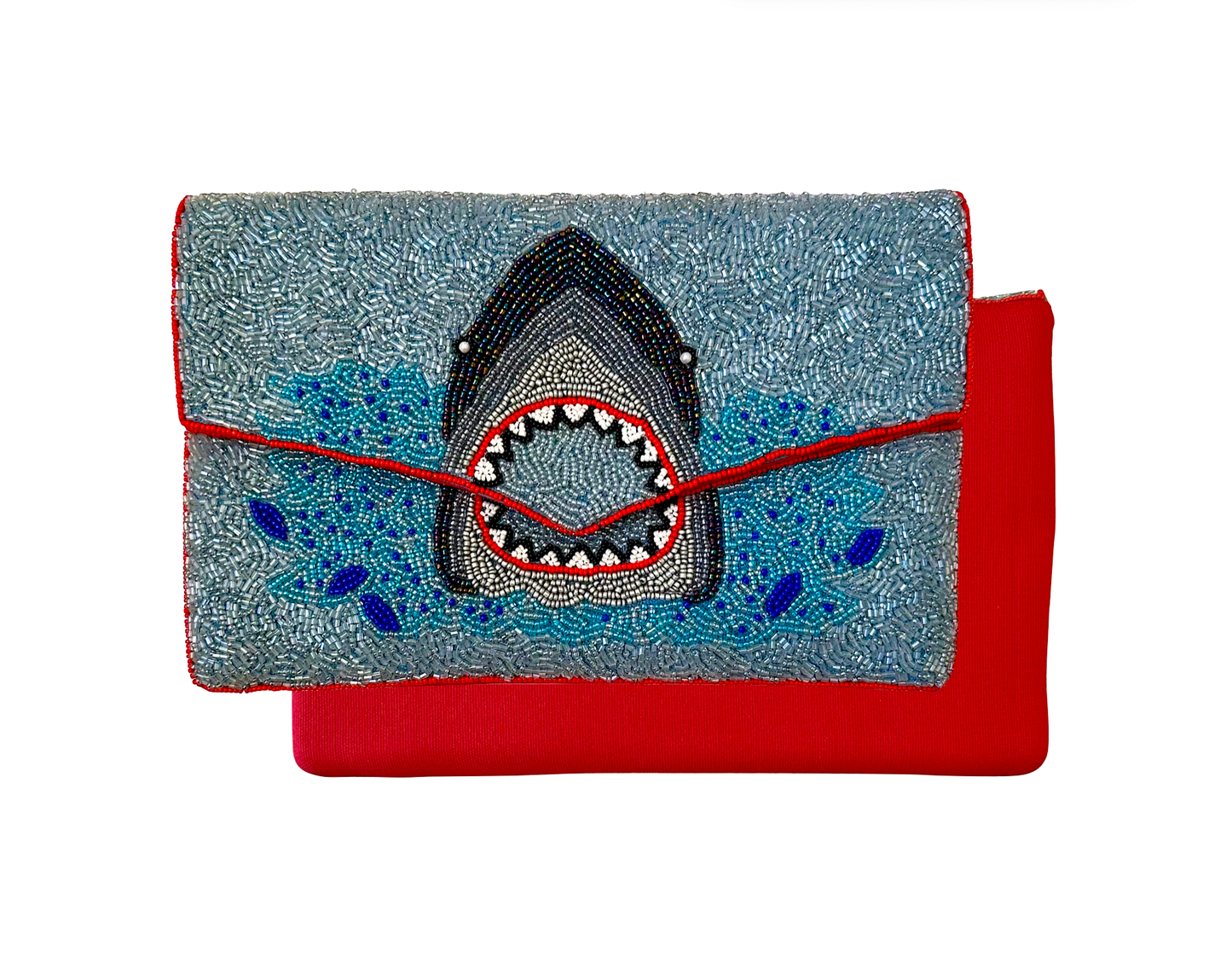 Great White Shark Crossbody Beaded Clutch Bag, Coastal Beach