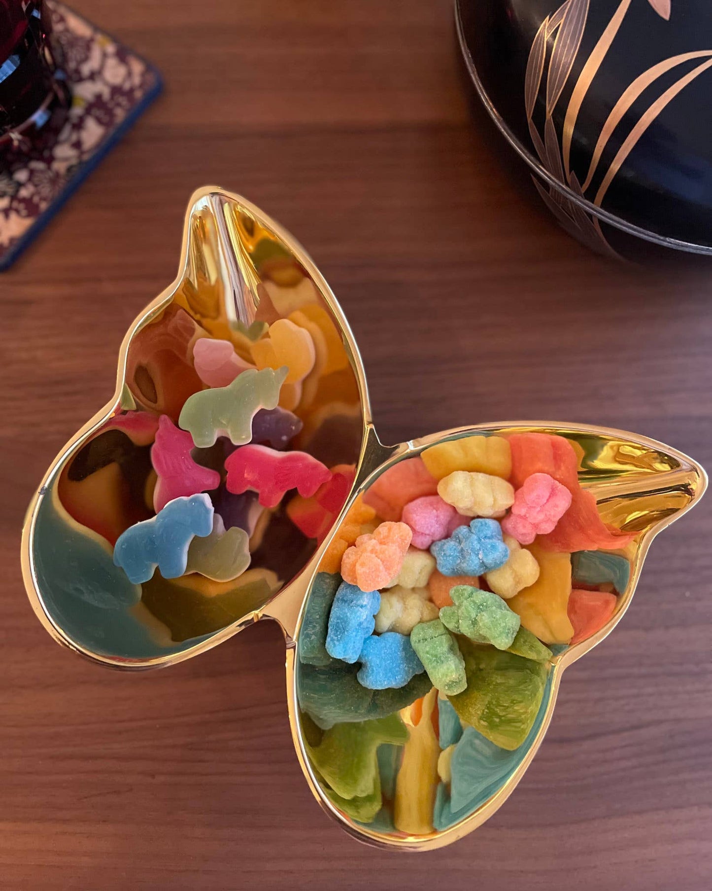 Butterfly Double Bowl in Gold Tone Metal