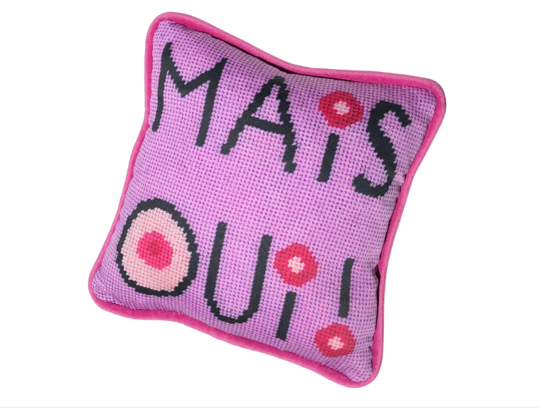 Organic cotton sateen "Mais Oui!" toss pillow