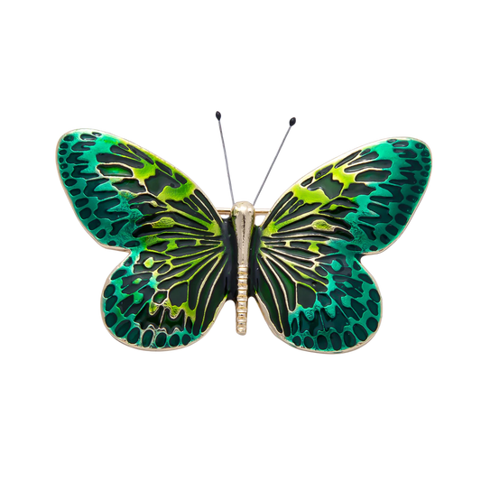 Gold Emerald Green Pattern Butterfly Brooch Pin