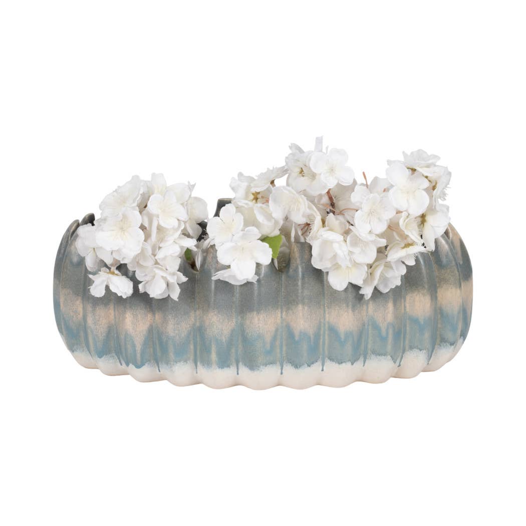 Decorative Bowl - Blue Ceramic Coastal Ombre Style, 17 in.
