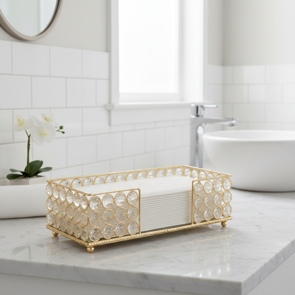 Gold Cristal Rectangular Napkin Holder