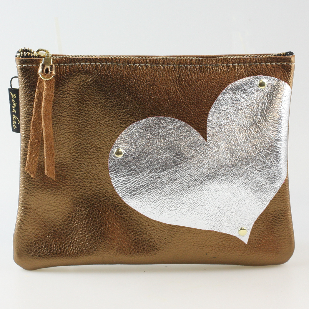 Side Heart Appliqué Clutch Bag