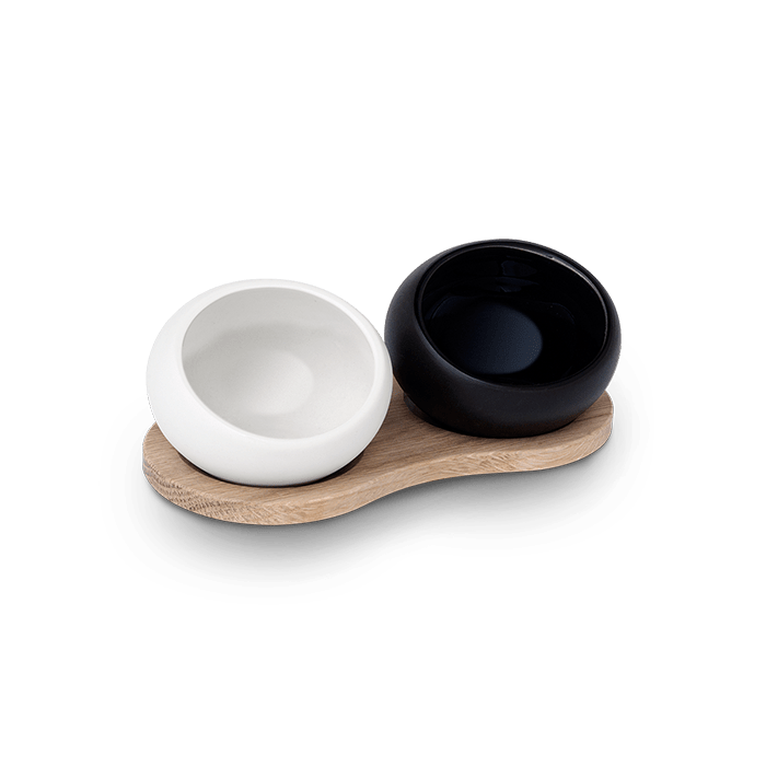 Rosendahl - Porcelain Salt & Pepper Cellars w/Oak Holder Set