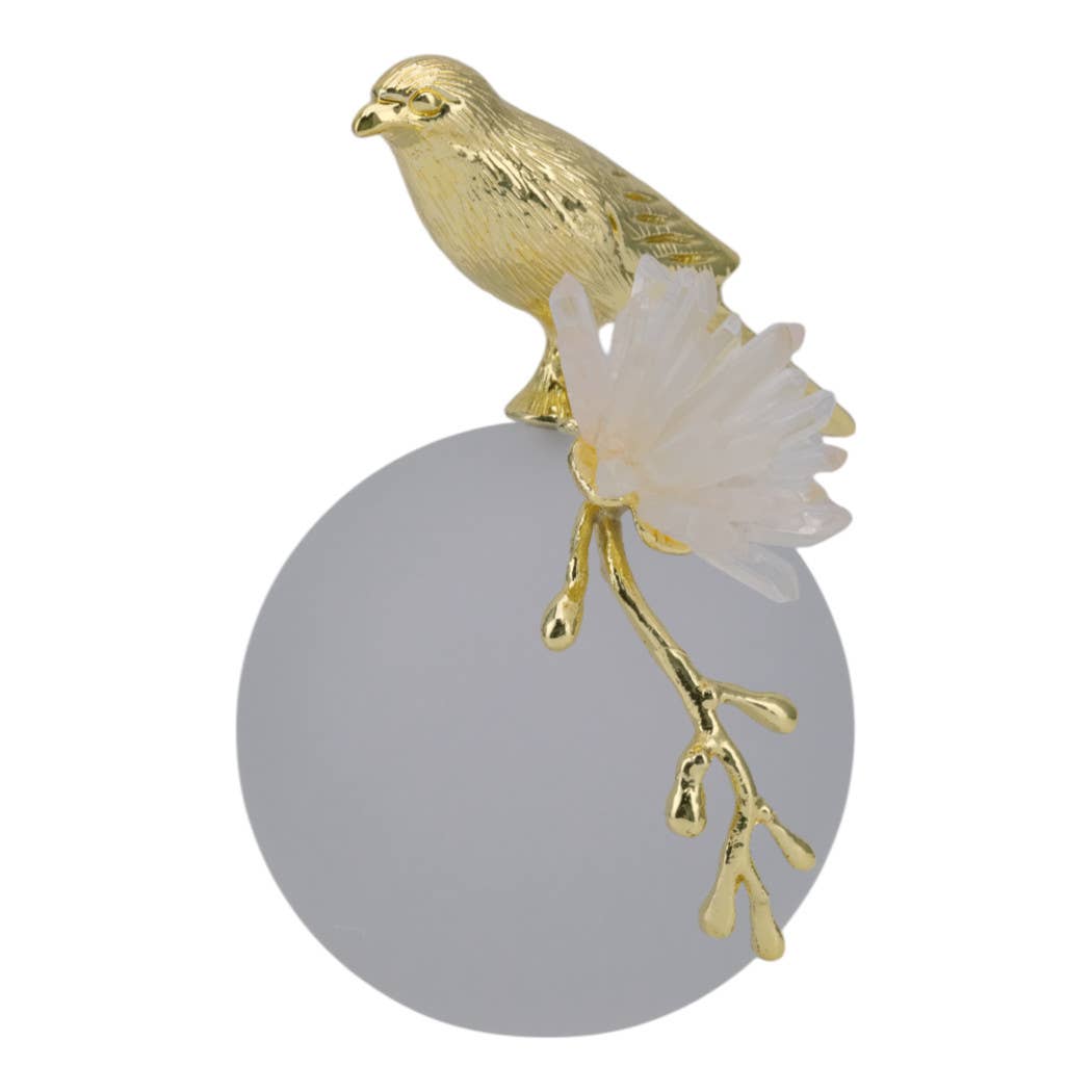 Sculpture - White and Gold Metal Bird on Sphere, 7 in.