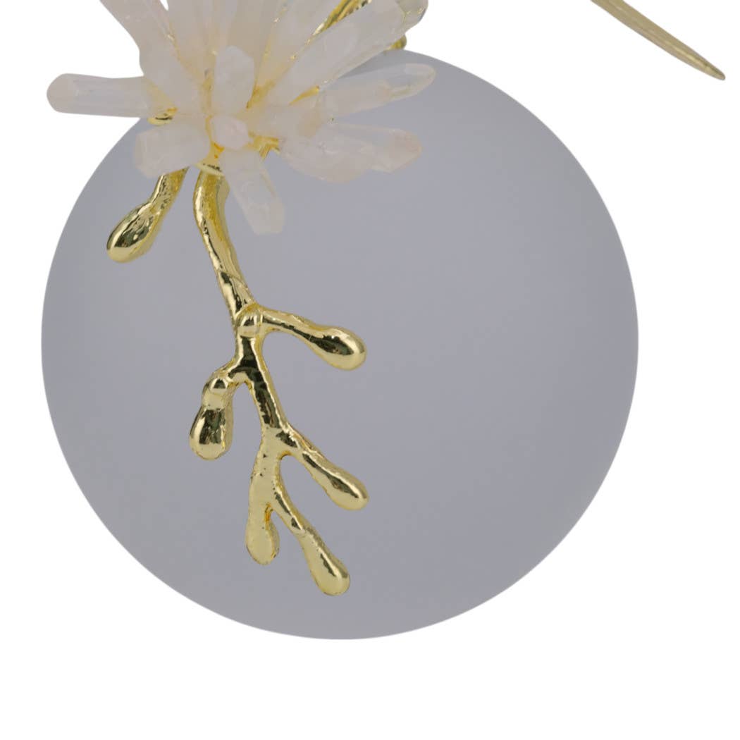 Sculpture - White and Gold Metal Bird on Sphere, 7 in.