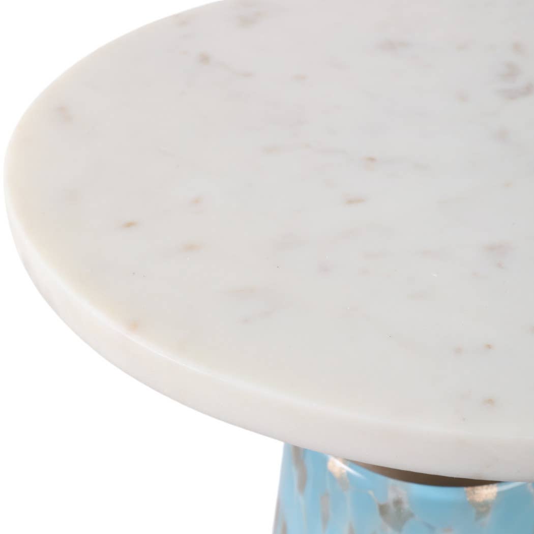 Side Table - Brown/Amber Marble Top with Pedestal, 21 in.