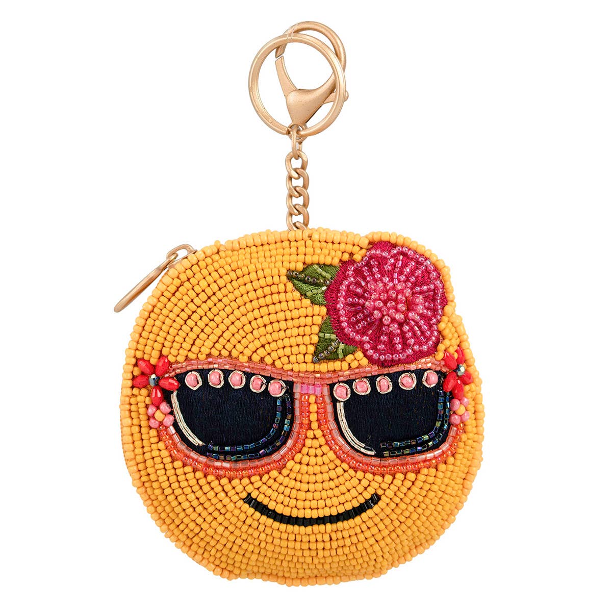Cool Smiley Coin Purse with Beaded Sunglasses and Flower