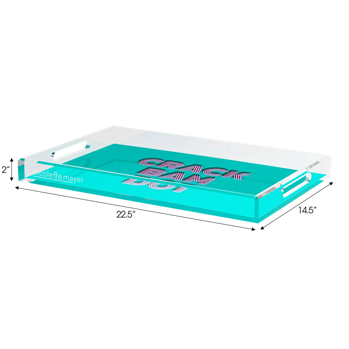Mahjong Crack Bam Dot Acqua Pink Acrylic Rectangle Decorative Tray