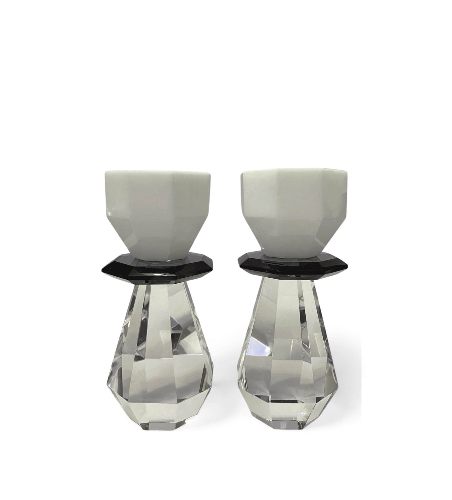 Modern Cut Candle Holder in White/Black Crystal
