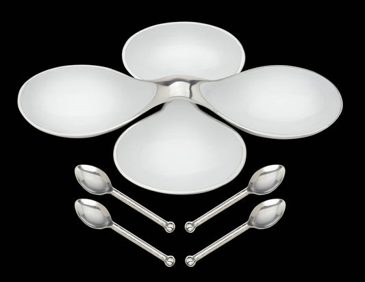White Helix Bowls with 4 Simple Spoons