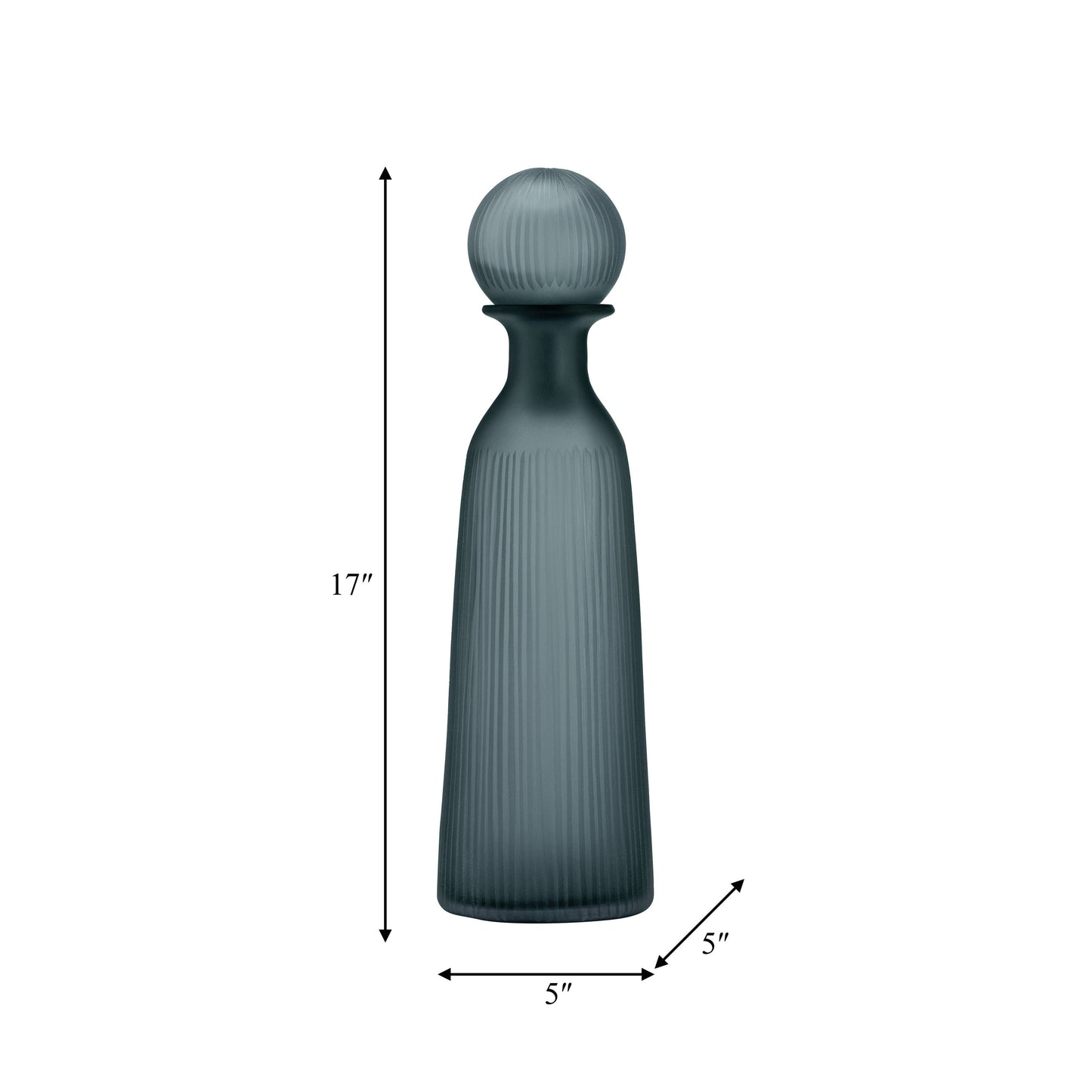 Glass Vertical Ribbed Vase with Stopper- Gray, 17 in.