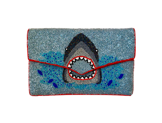 Great White Shark Crossbody Beaded Clutch Bag, Coastal Beach