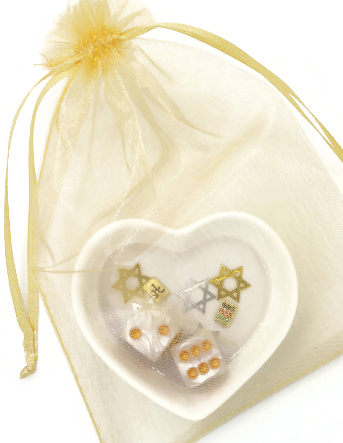 Mahjong Jewish Stars Round Ceramic Dish W/ Dice