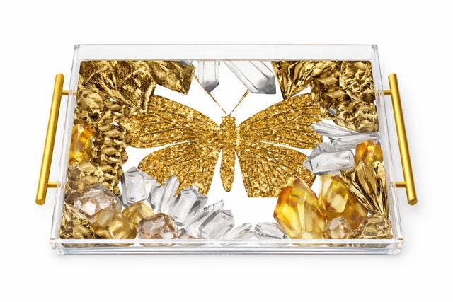 Gold Butterfly Acrylic Serving Tray/small (11" x 9")