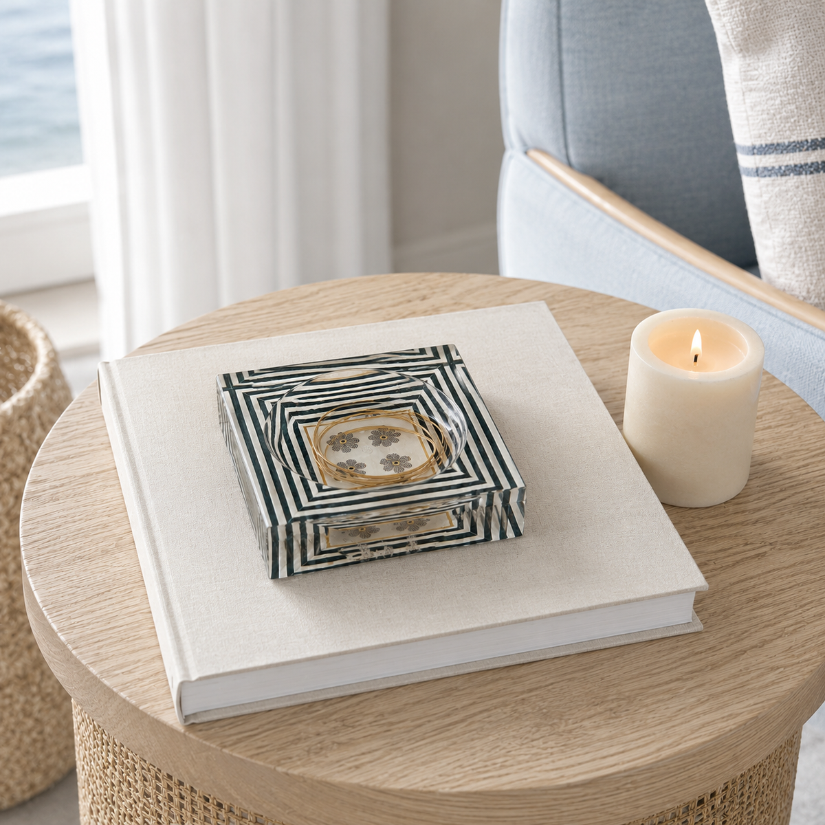Catchall Lucite Bowl - Striped Floral
