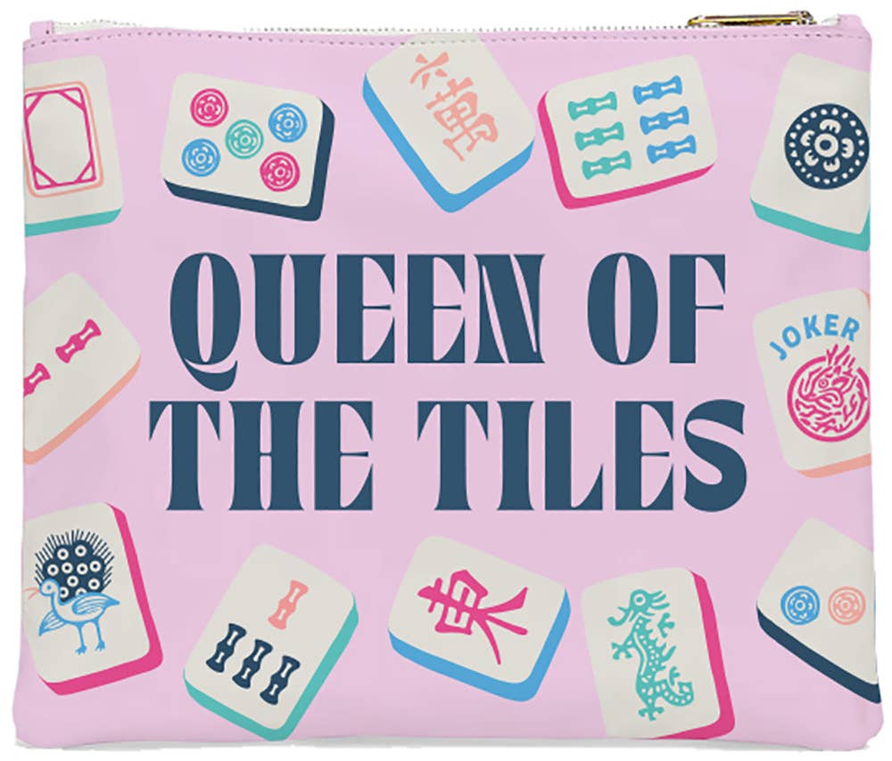 Mahjong-Queen of the Tiles Embroidered Leatherette Pouch
