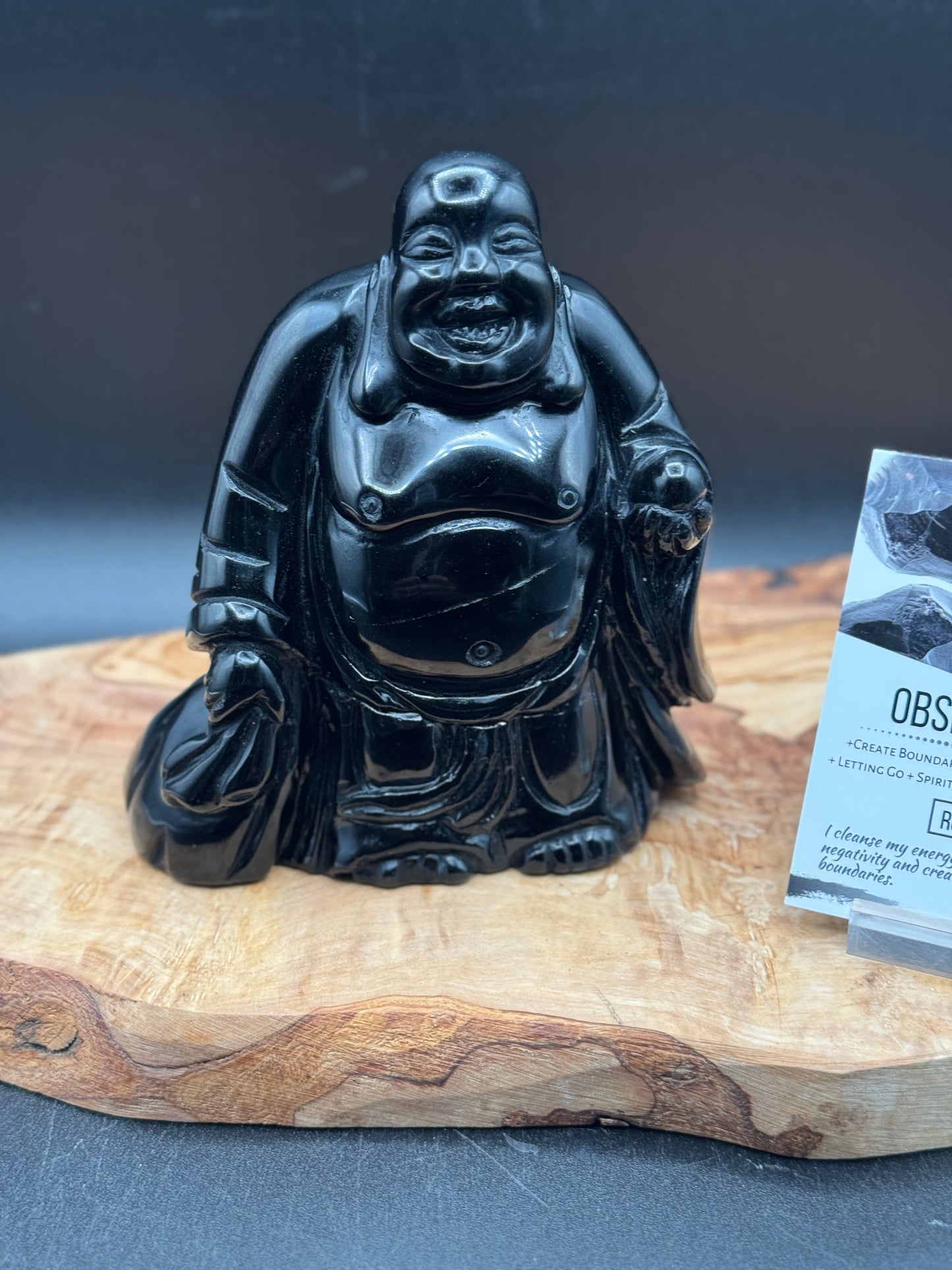 Obsidian Laughing Happy Buddha carving L292