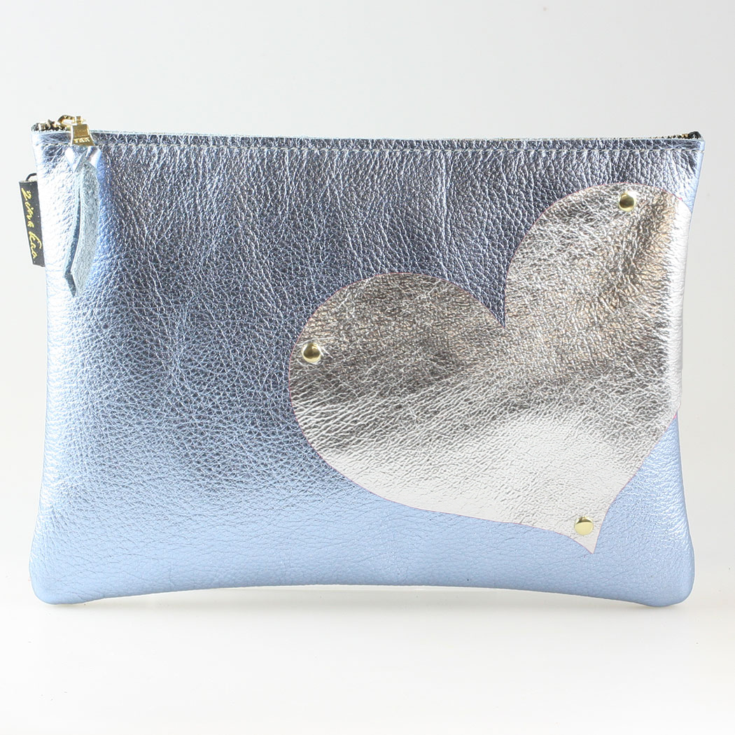 Side Heart Appliqué Clutch Bag