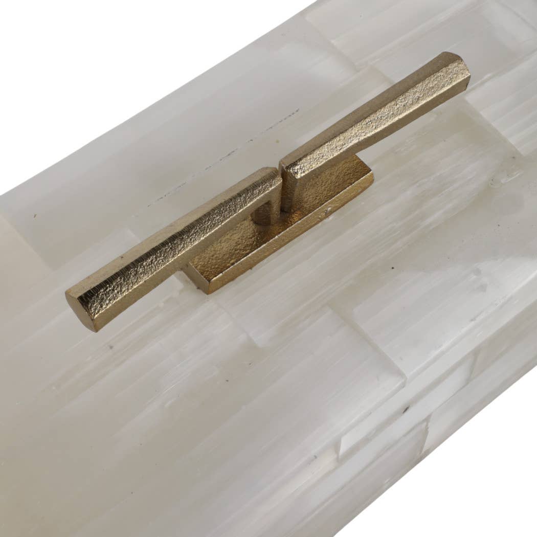 Decorative Box - White Selenite Stone with Gold Top