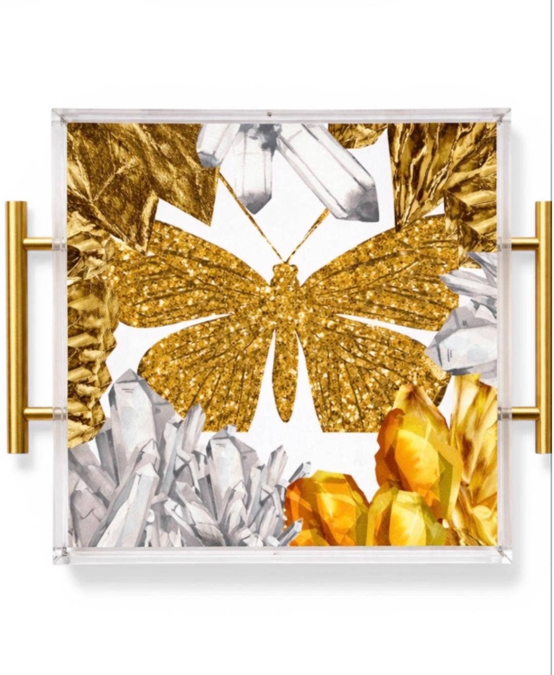 Gold Butterfly Acrylic Serving Tray/small (11" x 9")
