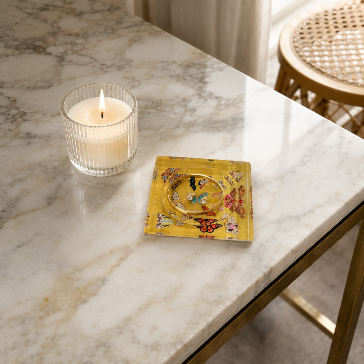 Catchall Lucite Bowl  - Golden Butterfly