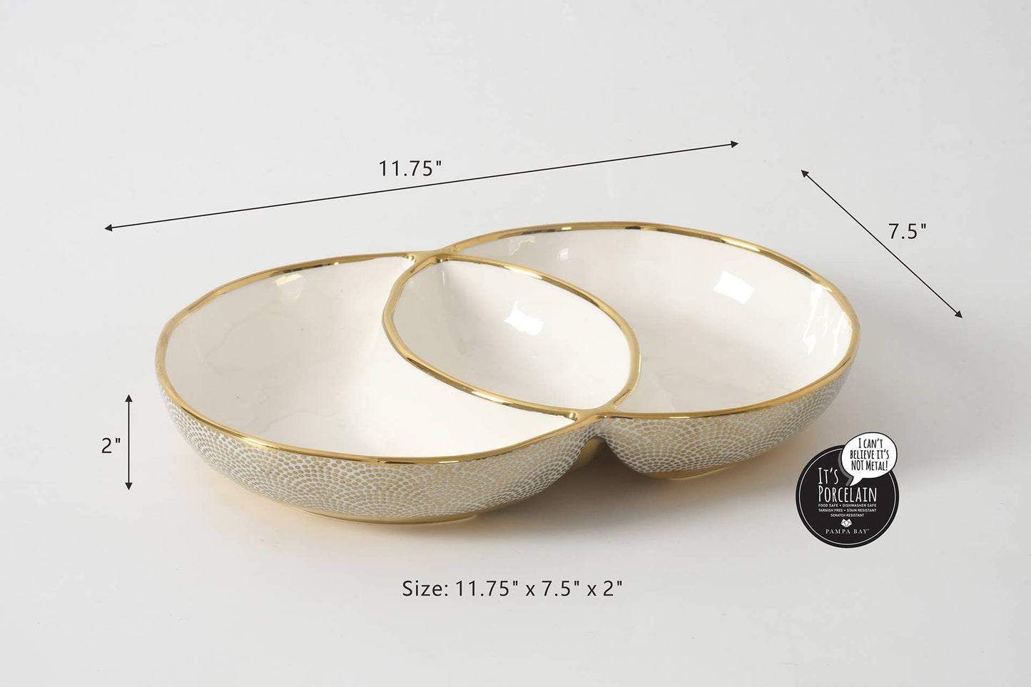 3 Section Server (White Porcelain with Gold Dots)