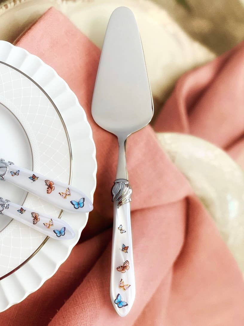 Butterflies 2 Piece Cake Serving Set White