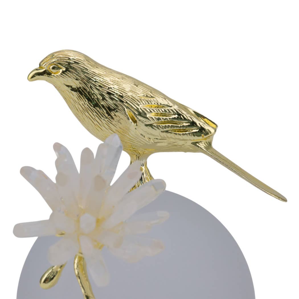 Sculpture - White and Gold Metal Bird on Sphere, 7 in.