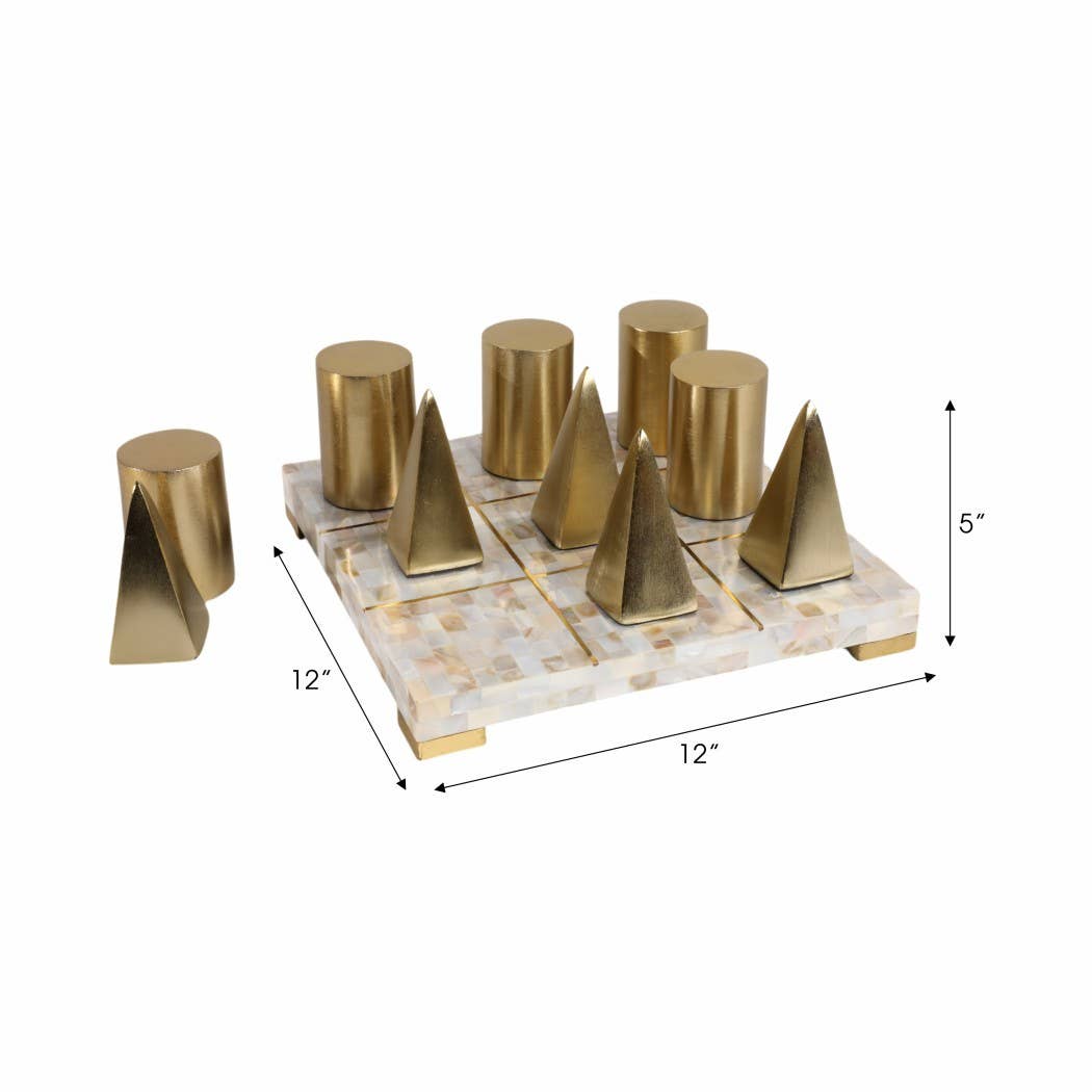 Table Game - Ivory Resin Metal Tic Tac Toe Set