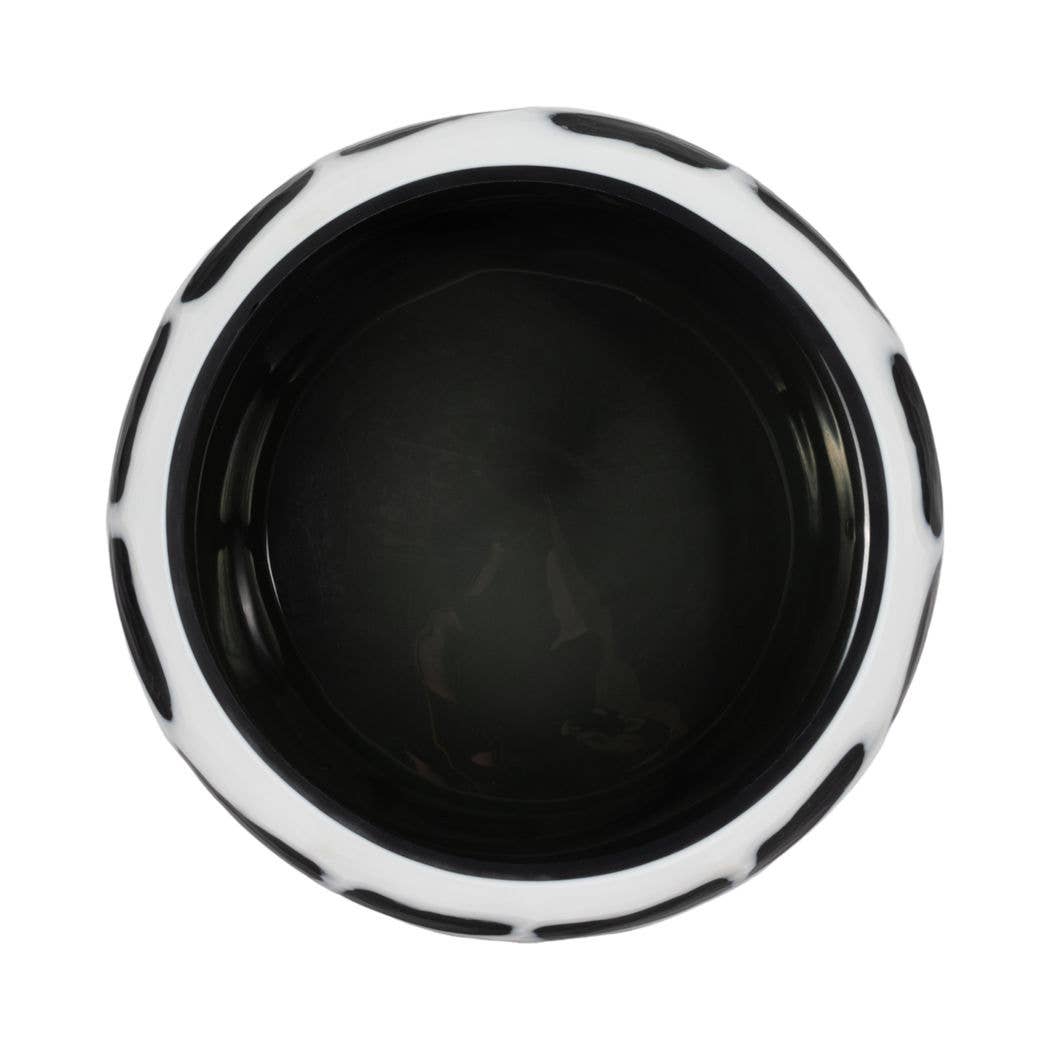 Decorative Bowl - Black/White Glass Abstract Pattern, 15 in.