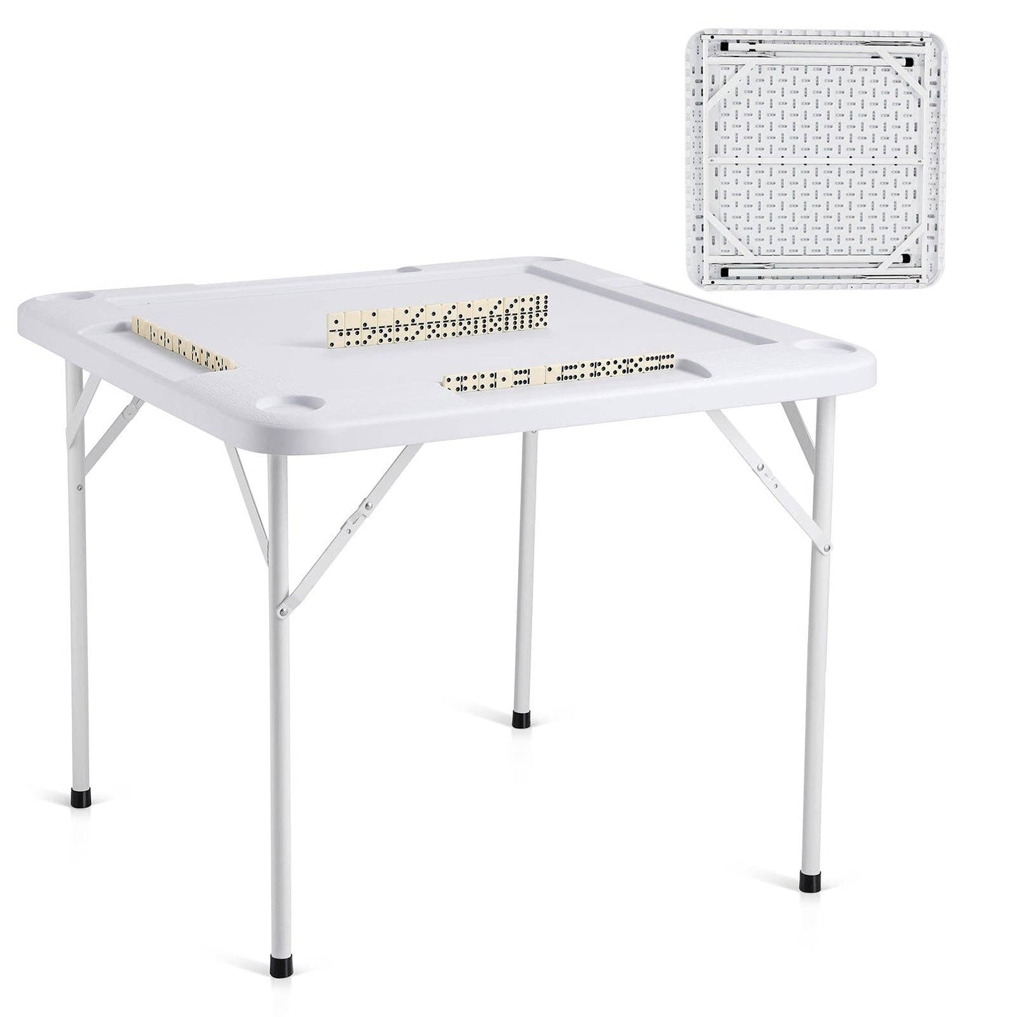 4 Player Folding Game Table with Cup Holders and Chip Tray