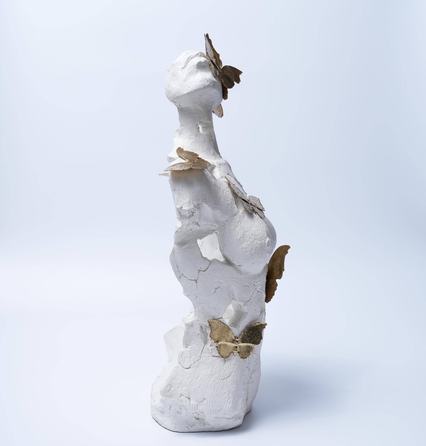 White Torso Sculpture with Golden Butterflies Decor