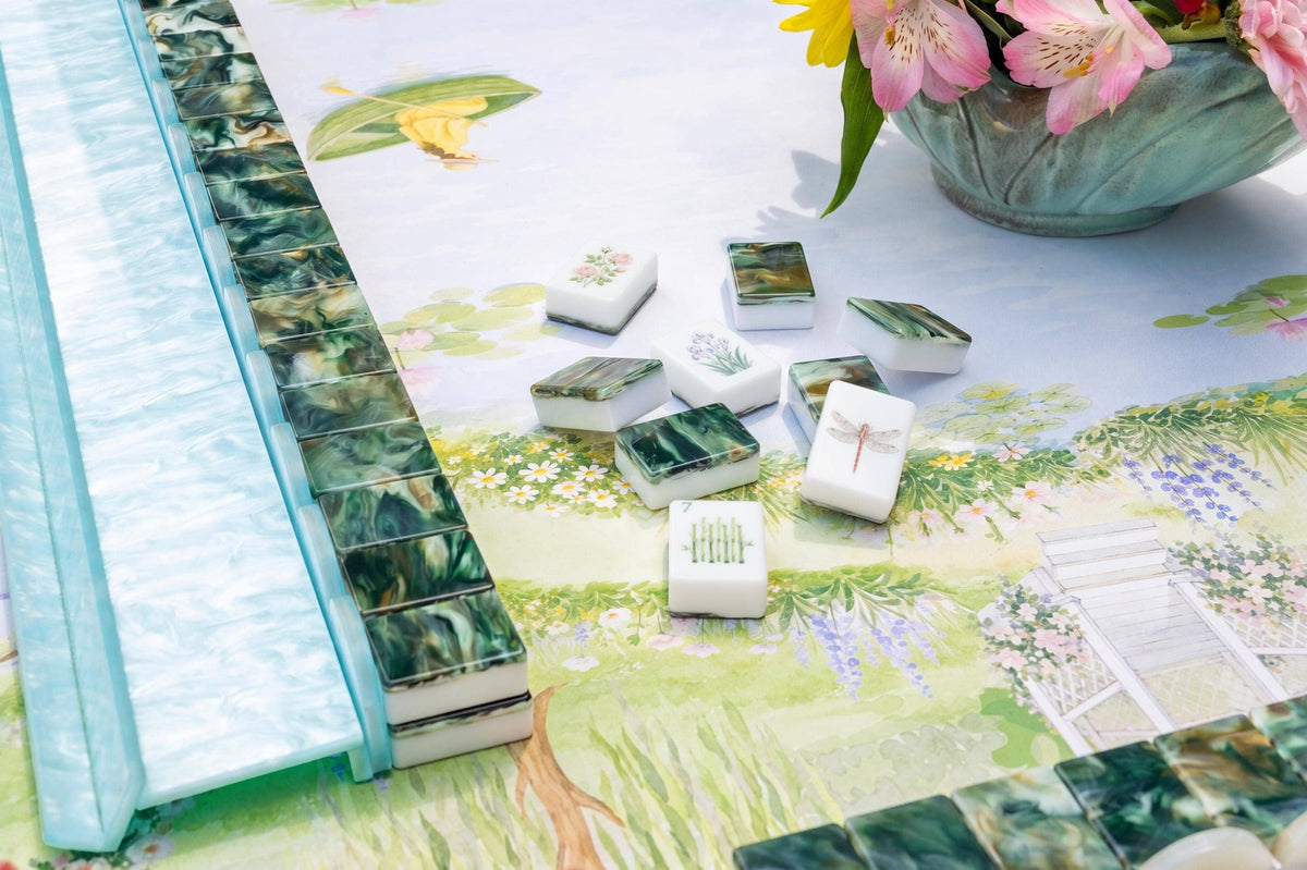Double-Sided Leatherette American Mahjong Mat,Path into The Garden