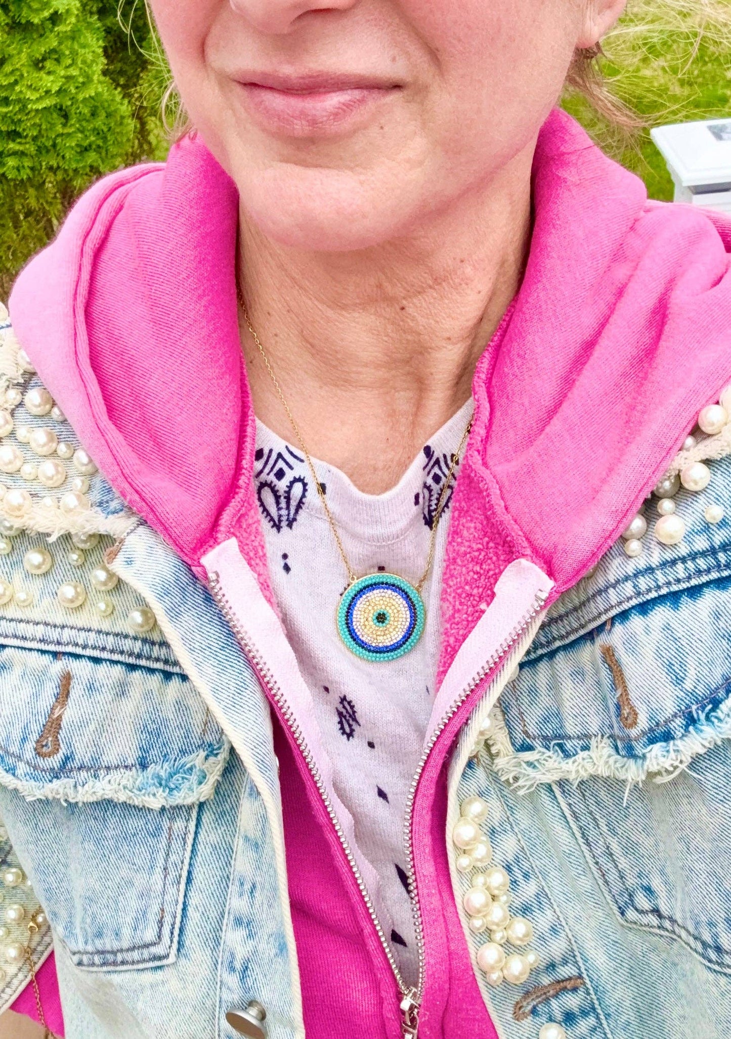 Crystal Blues Disc Necklace (Evil Eye)