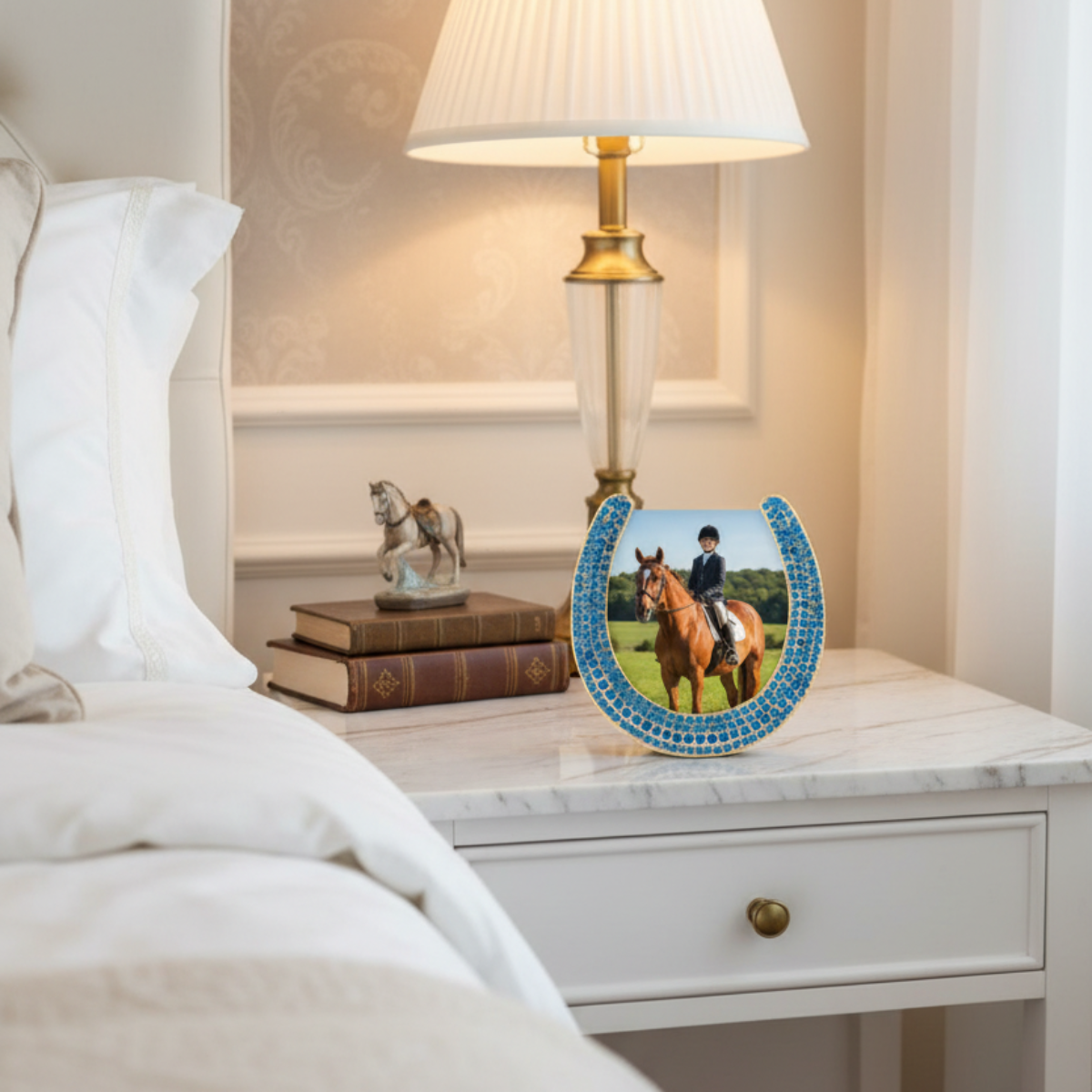 Horseshoe Picture Frame with Capri Blue Stones | Photo Frame