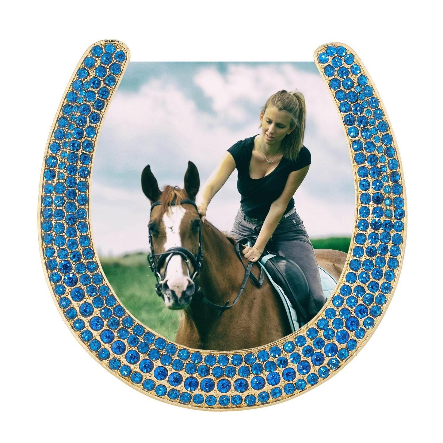 Horseshoe Picture Frame with Capri Blue Stones | Photo Frame