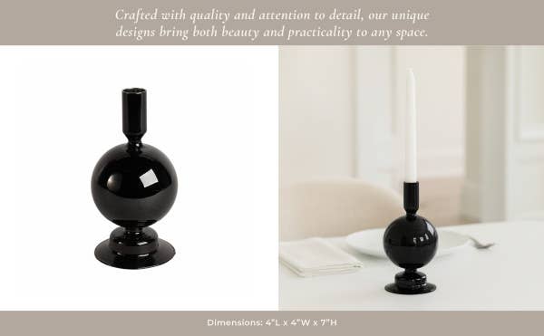 Taper Candle Holder - Black Glass Bubble, 7 in.