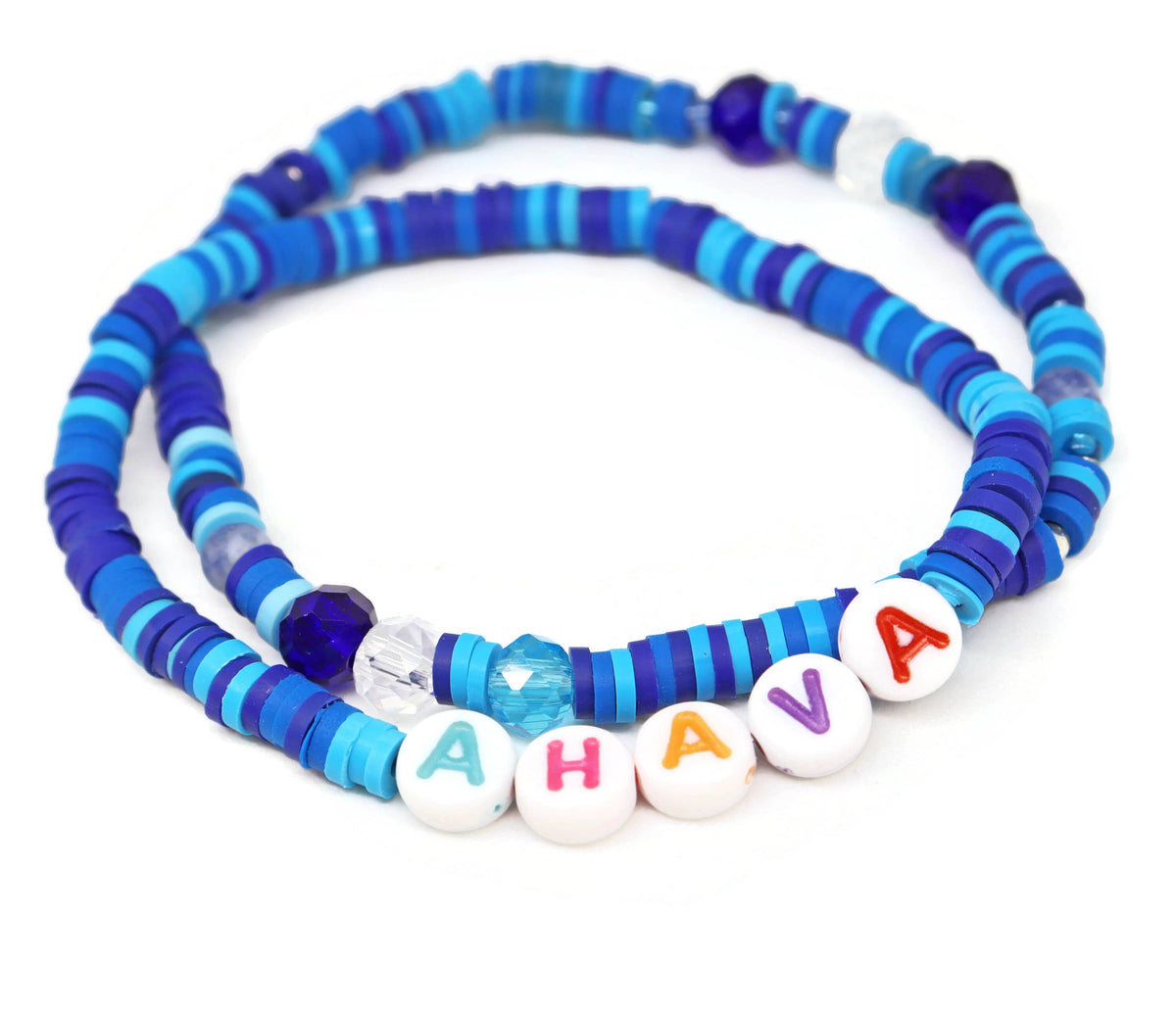 MT27BBLWD Blue Bracelet Set with Hebrew Word or Phrase