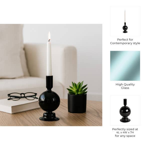 Taper Candle Holder - Black Glass Bubble, 7 in.